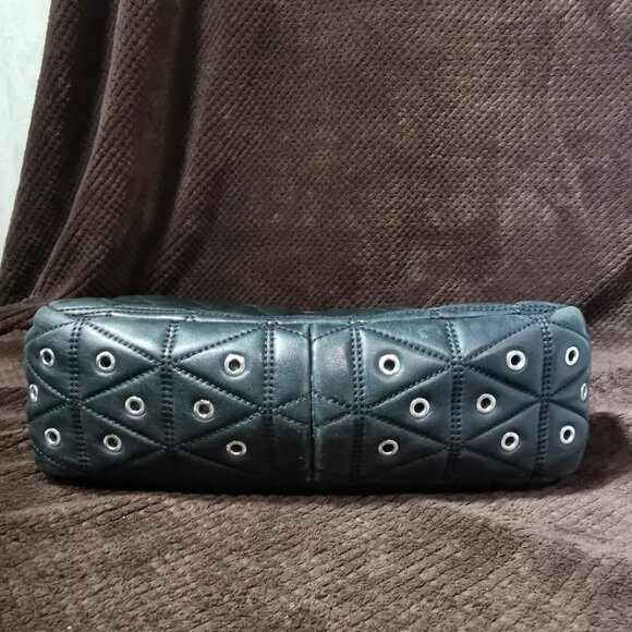 Black/Silver Sloan Quilted & Grommeted Lamb Organizer Crossbody #248 - Picture 13 of 16